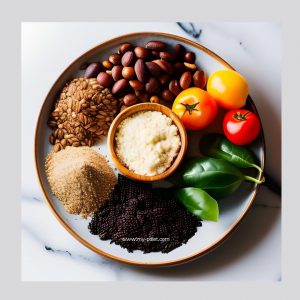  granos enteros, legumbres, semillas y frutos secos, dispuestos de manera atractiva en un plato, alimentación consciente, nutriionista, nutricionista clínica