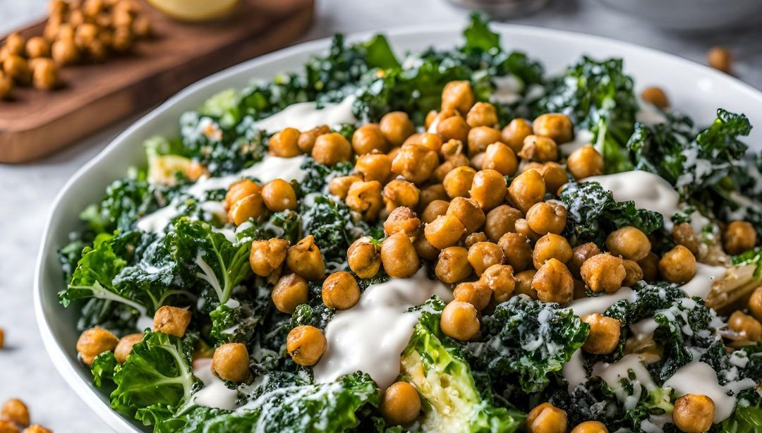 Ensalada César con Kale y Garbanzos Crujientes, nutricioista, recetas saludables