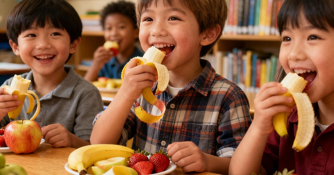 Niños disfrutando de una alimentación saludable en el Día Mundial de la Infancia”