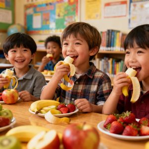 Niños disfrutando de una alimentación saludable en el Día Mundial de la Infancia”
