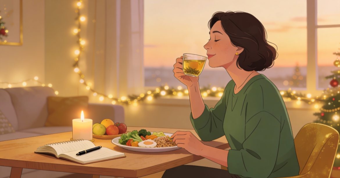 alimentación consciente, nutrición emocional, bienestar, hábitos saludables, culpa por comer, reconciliarse con la comida, equilibrio, alimentación navideña, fin de año saludable, My Personal Diet Consulting.