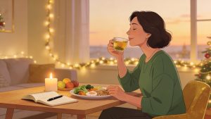 alimentación consciente, nutrición emocional, bienestar, hábitos saludables, culpa por comer, reconciliarse con la comida, equilibrio, alimentación navideña, fin de año saludable, My Personal Diet Consulting.