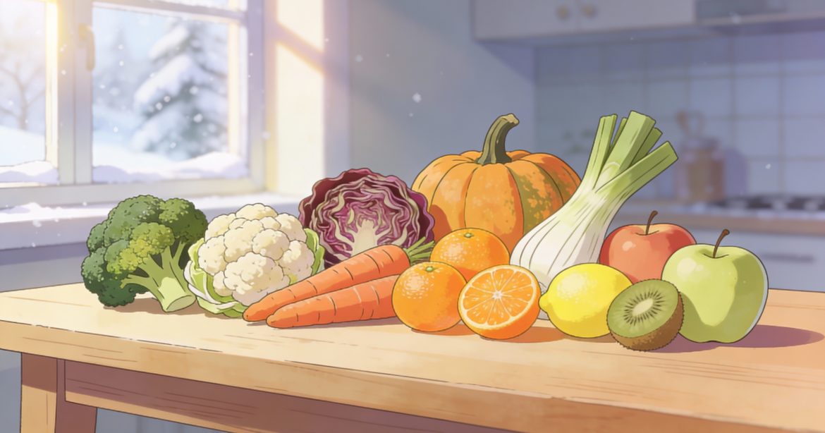 “alimentos de temporada”, “frutas de enero”, “verduras de enero”, “invierno saludable”, “nutrición consciente”, “menú de temporada”, “cocinar verduras al vapor”, “recetas saludables invierno”