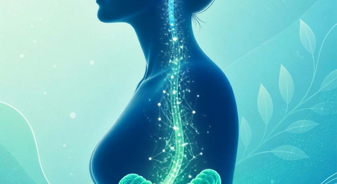 Ilustración de la conexión entre intestino y cerebro que representa la relación entre microbiota y salud mental