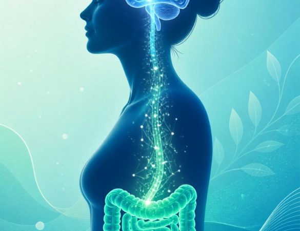 Ilustración de la conexión entre intestino y cerebro que representa la relación entre microbiota y salud mental