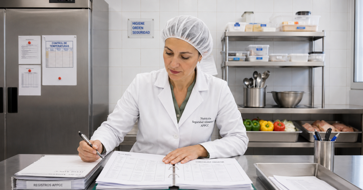 nutricionista clínica revisando protocolos de seguridad alimentaria que protegen la salud física y emocional de las personas