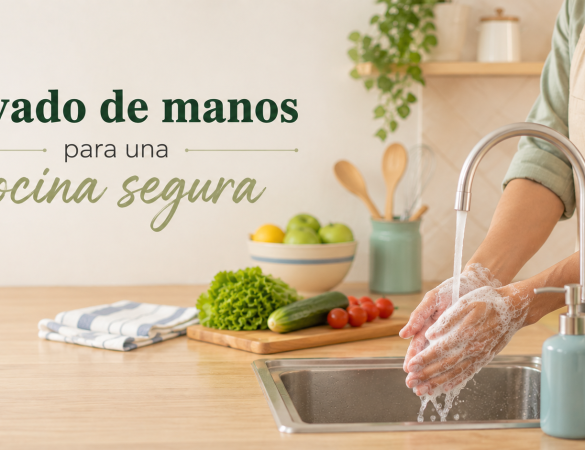 Lavado de manos y seguridad alimentaria en una cocina familiar antes de preparar alimentos
