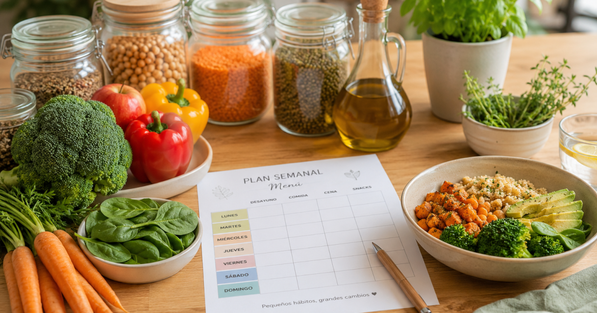 menú hipertensión vuelta rutina con alimentos frescos y equilibrados