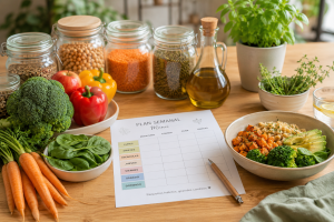 menú hipertensión vuelta rutina con alimentos frescos y equilibrados
