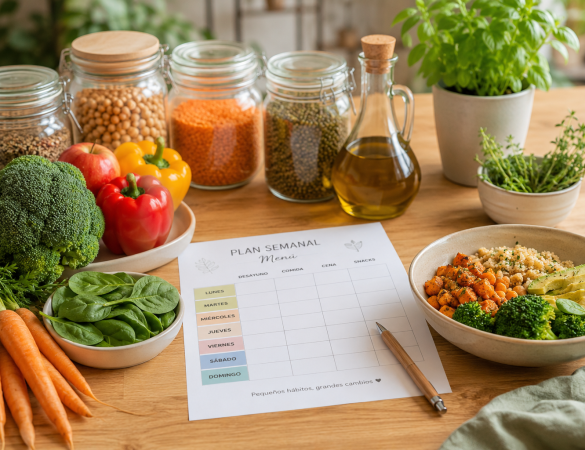 menú hipertensión vuelta rutina con alimentos frescos y equilibrados